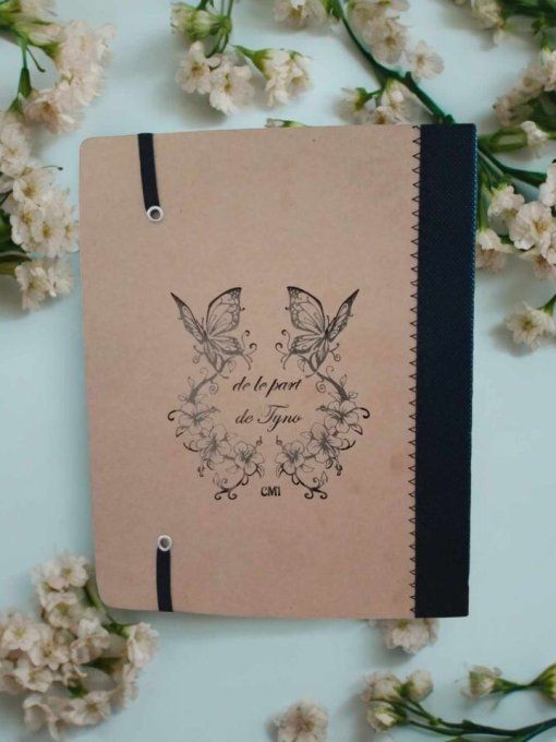 carnet gravé fleurs avec son stylo personnalisé